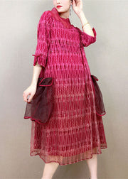 Rose Patchwork Tulle Dresses Embroideried Pockets Wrinkled Summer