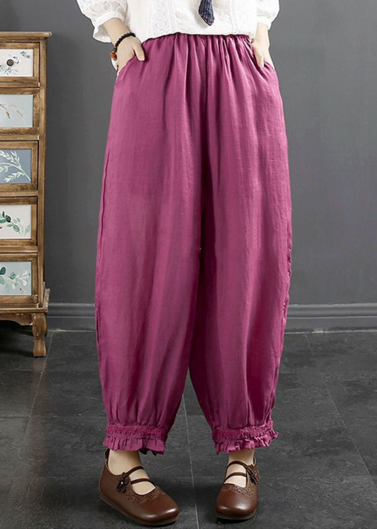 Rose Pockets High Waist Ramie Crop Pants