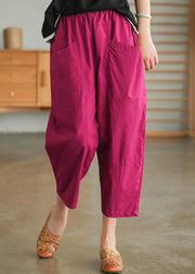 Rose Pockets Patchwork Cotton Pants Elastic Waist Summer