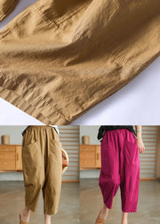 Rose Pockets Patchwork Cotton Pants Elastic Waist Summer