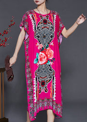 Rose Print Chiffon Holiday Dresses Side Open Summer