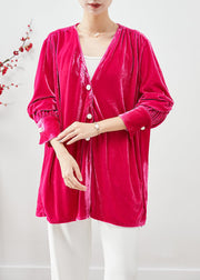 Rose Silk Velour Shirts Oversized Button Down Fall