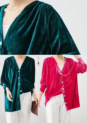 Rose Silk Velour Shirts Oversized Button Down Fall