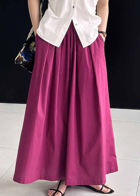 Rose Solid Loose Cotton Wide Leg Pants Elastic Waist