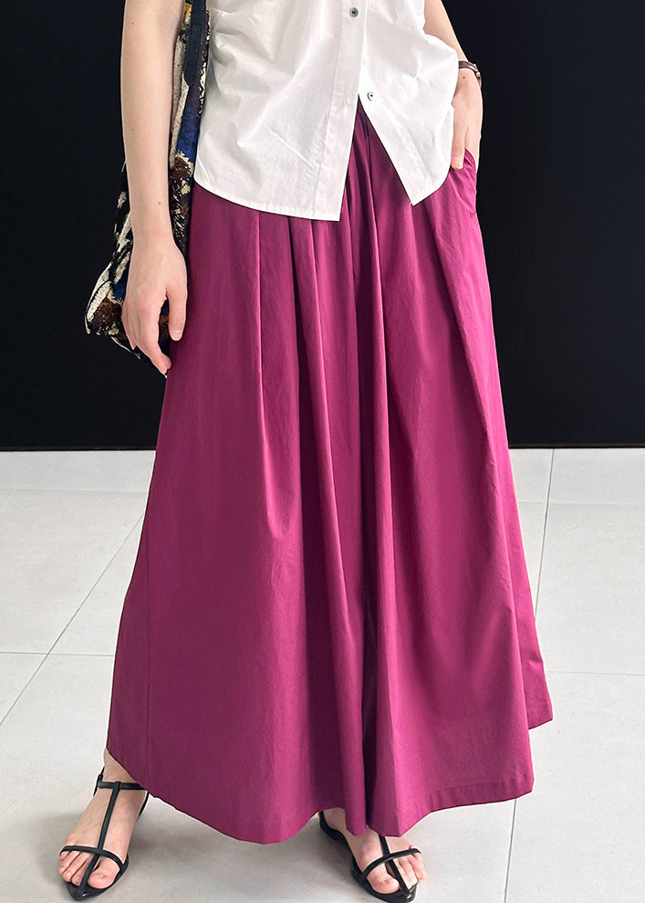 Rose Solid Loose Cotton Wide Leg Pants Elastic Waist