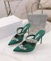 Rose Stiletto Satin Zircon New Slide Sandals Pointed Toe