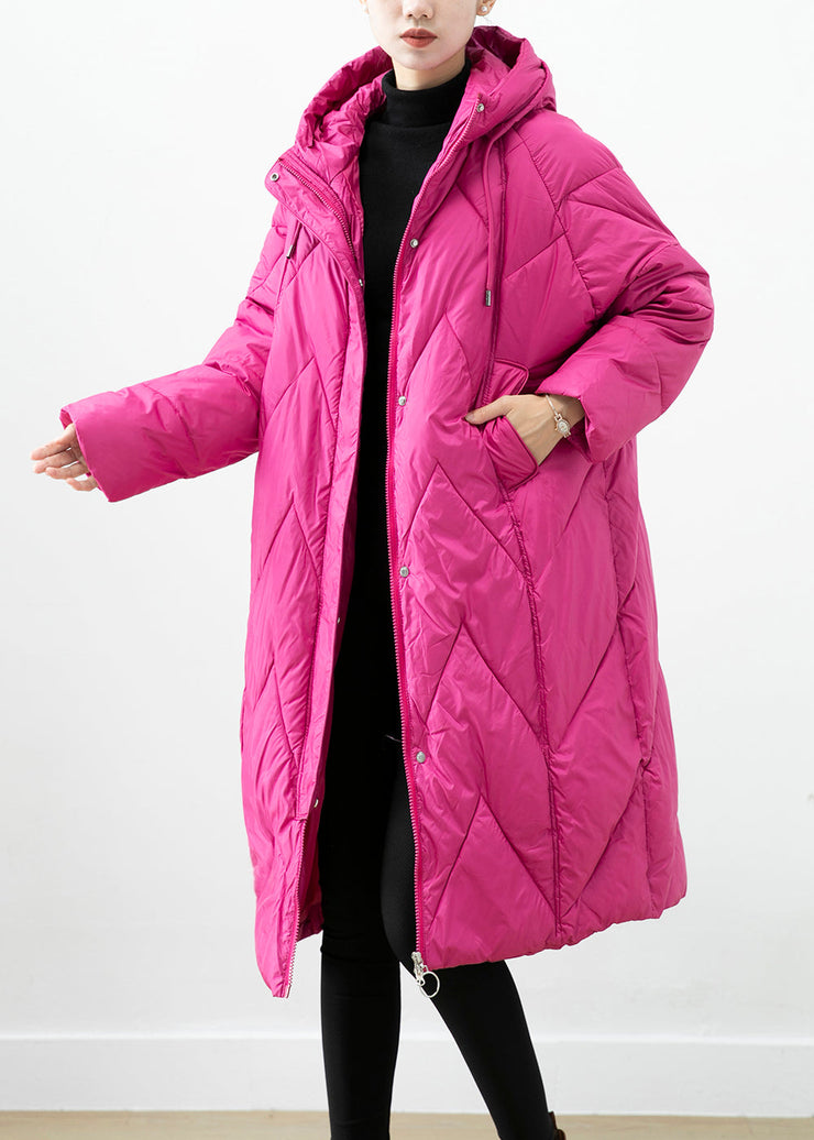 Rose Thick Cotton Filled Puffer Jacket Hooded Pockets Winter