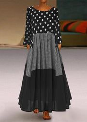 Round Neck Polka Dot long Sleeve Dress Black 2022