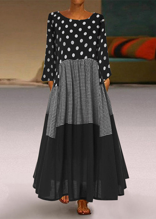 Round Neck Polka Dot long Sleeve Dress Black 2025