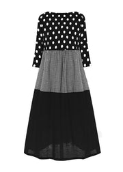 Round Neck Polka Dot long Sleeve Dress Black 2025