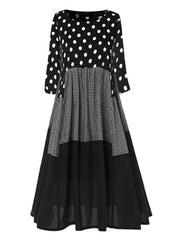 Round Neck Polka Dot long Sleeve Dress Black 2025