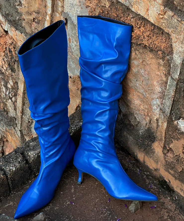 Royal Blue Splicing Stylish High Heel Boots Pointed Toe