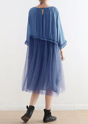 2025 Royal Blue Tulle Maxi dresses Sundress Half Sleeve