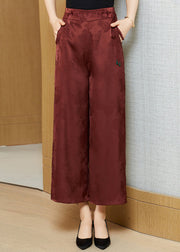 Rust Pockets Silk Wide Leg Pants Elastic Waist