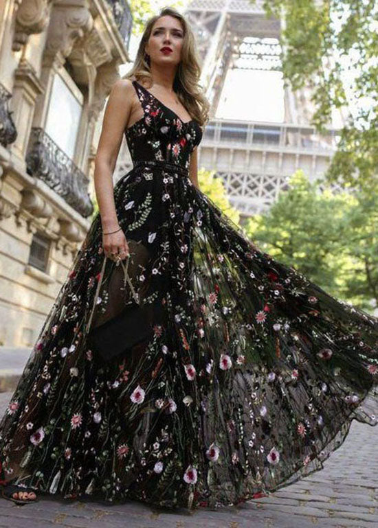 Sexy Black Embroideried Patchwork Chiffon Dress Summer