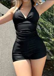 Sexy Black High Waisted V Neck Halter Bikini Swimwear Set