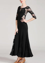 Sexy Black O Neck Lace Patchwork Dresses Half Sleeve