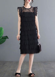 Sexy Black O-Neck Tulle Patchwork Vacation Long Layered Dresses Summer