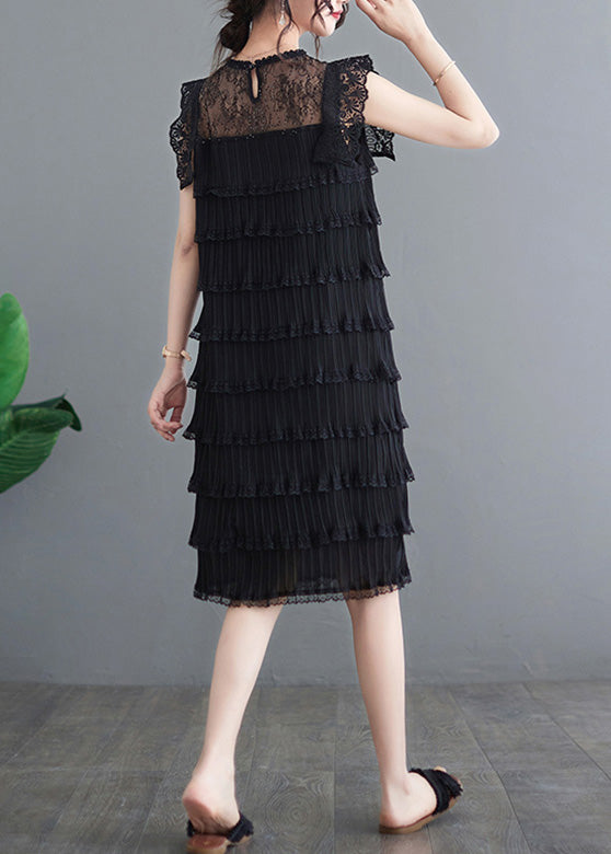 Sexy Black O-Neck Tulle Patchwork Vacation Long Layered Dresses Summer