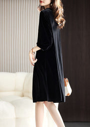 Sexy Black Peter Pan Collar Button Holiday Maxi Dress Fall