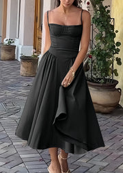 Sexy Black Solid Bustier Top Cotton Spaghetti Strap Dress Sleeveless