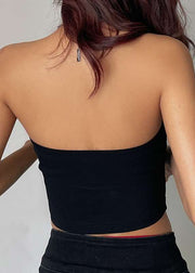 Sexy Black Strapless Solid Cotton Tank Sleeveless