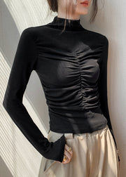 Sexy Black Turtleneck Patchwork Top Fall