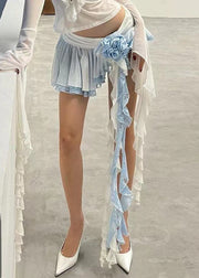 Sexy Blue Asymmetrical Elastic Waist Lace Skirts Summer