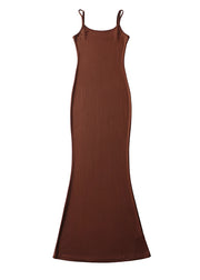 Sexy Brown Silm Fit Beach Spaghetti Strap Dress Summer