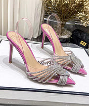 Sexy Fashion Stiletto Sandals Rose Pointed Toe Zircon