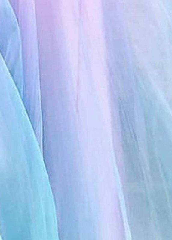 Sexy Gradient Color V Neck High Waist Tulle Maxi Dresses Sleeveless