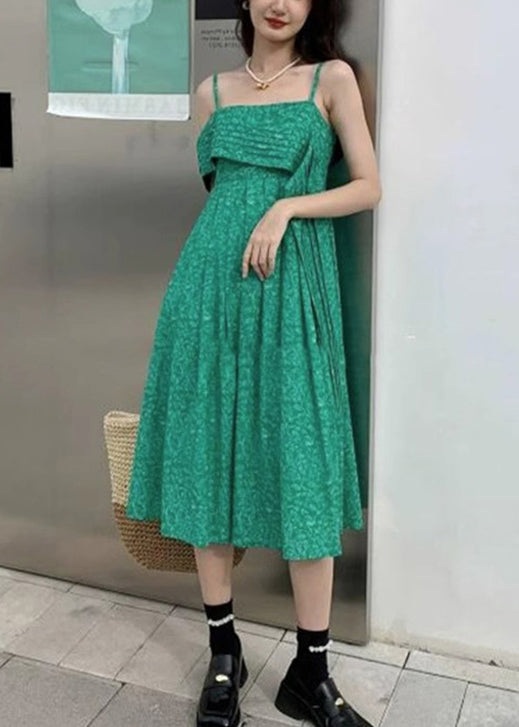 Sexy Green Cold Shoulder High Waist Cotton Spaghetti Strap Dress Sleeveless