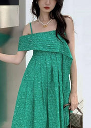 Sexy Green Cold Shoulder High Waist Cotton Spaghetti Strap Dress Sleeveless