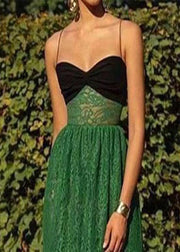 Sexy Green Cold Shoulder Patchwork Lace Spaghetti Strap Dress Sleeveless