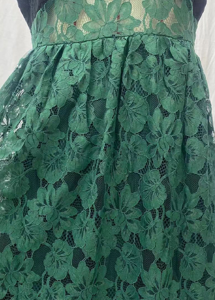 Sexy Green Cold Shoulder Patchwork Lace Spaghetti Strap Dress Sleeveless