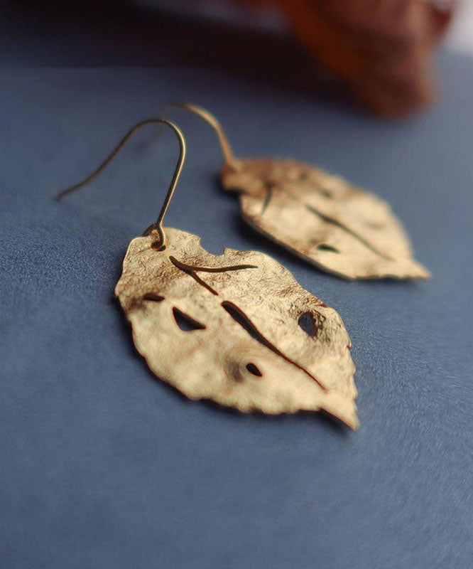 Sexy Khaki Copper Overgild Maple Leaf Drop Earrings