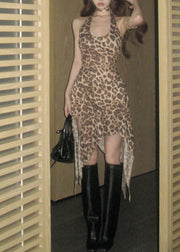 Sexy Leopard Halter Asymmetrical Design Dress Summer