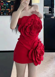 Sexy Red Floral Bustier Mid Dress Sleeveles