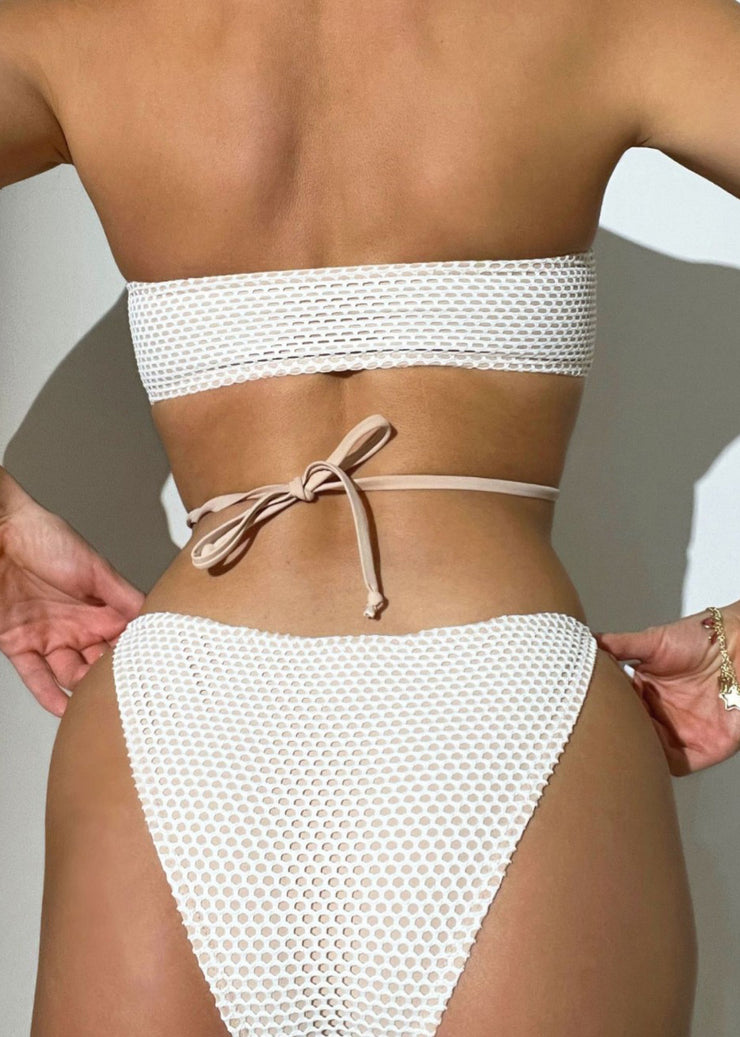 Sexy White Halter Neck Lace Up Backless Bikini Swimwear