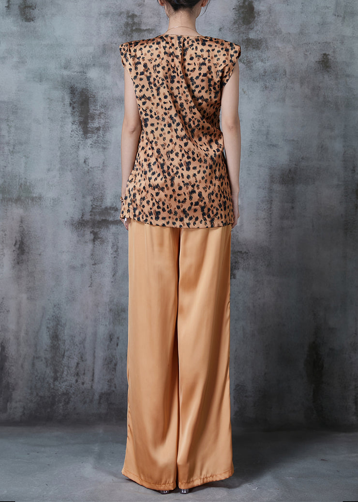 Silm Fit Asymmetrical Leopard Print Silk Two Pieces Set Summer