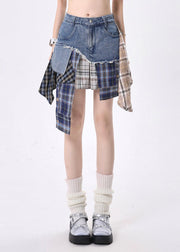 Silm Fit Black Asymmetrical Patchwork Denim Skirts Summer