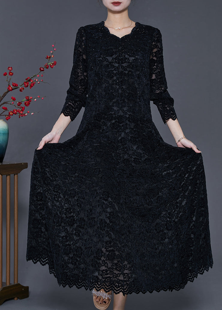 Silm Fit Black Exra Large Hem Lace Holiday Dresses Spring