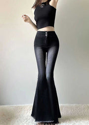 Silm Fit Black High Waist Denim Flared Trousers Spring