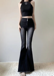 Silm Fit Black High Waist Denim Flared Trousers Spring