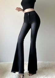 Silm Fit Black High Waist Denim Flared Trousers Spring