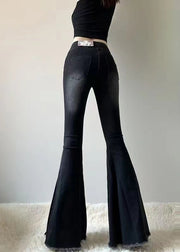 Silm Fit Black High Waist Denim Flared Trousers Spring