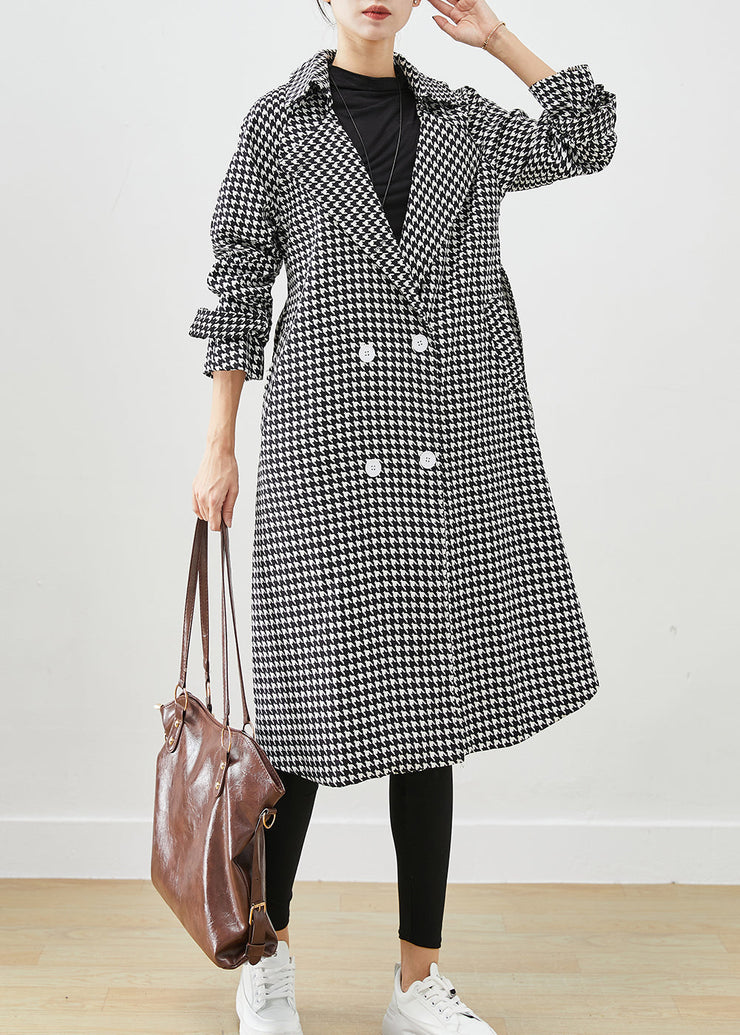 Silm Fit Black Plaid Double Breast Cotton Trench Fall