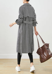 Silm Fit Black Plaid Double Breast Cotton Trench Fall