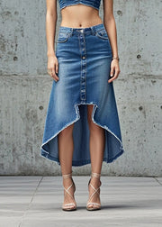 Silm Fit Blue Asymmetrical Design Denim Skirts Spring