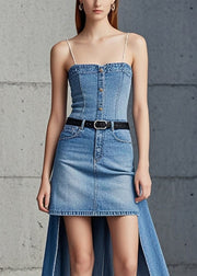 Silm Fit Blue Asymmetrical Low High Design Denim Sundress Summer